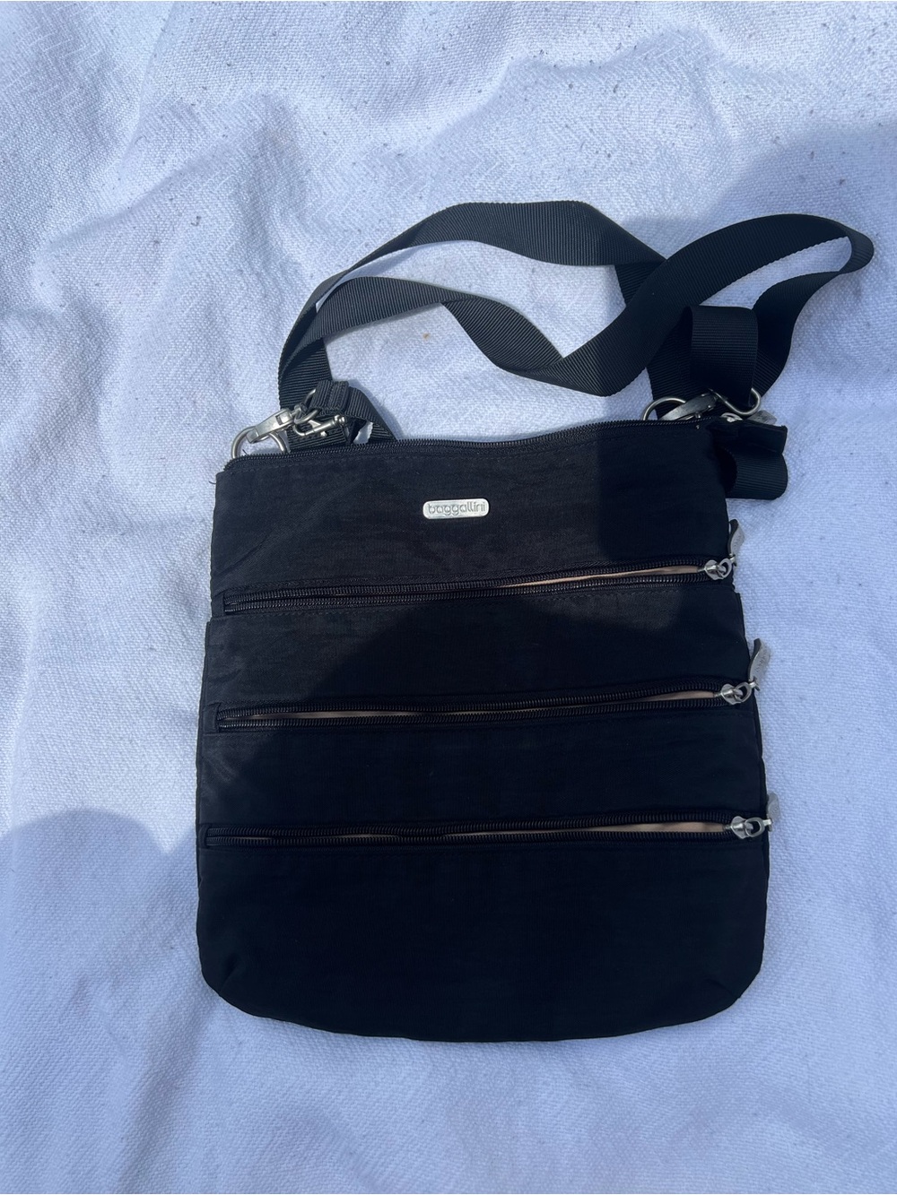 Baggallini Black Nylon Crossbody with Triple Zip Front